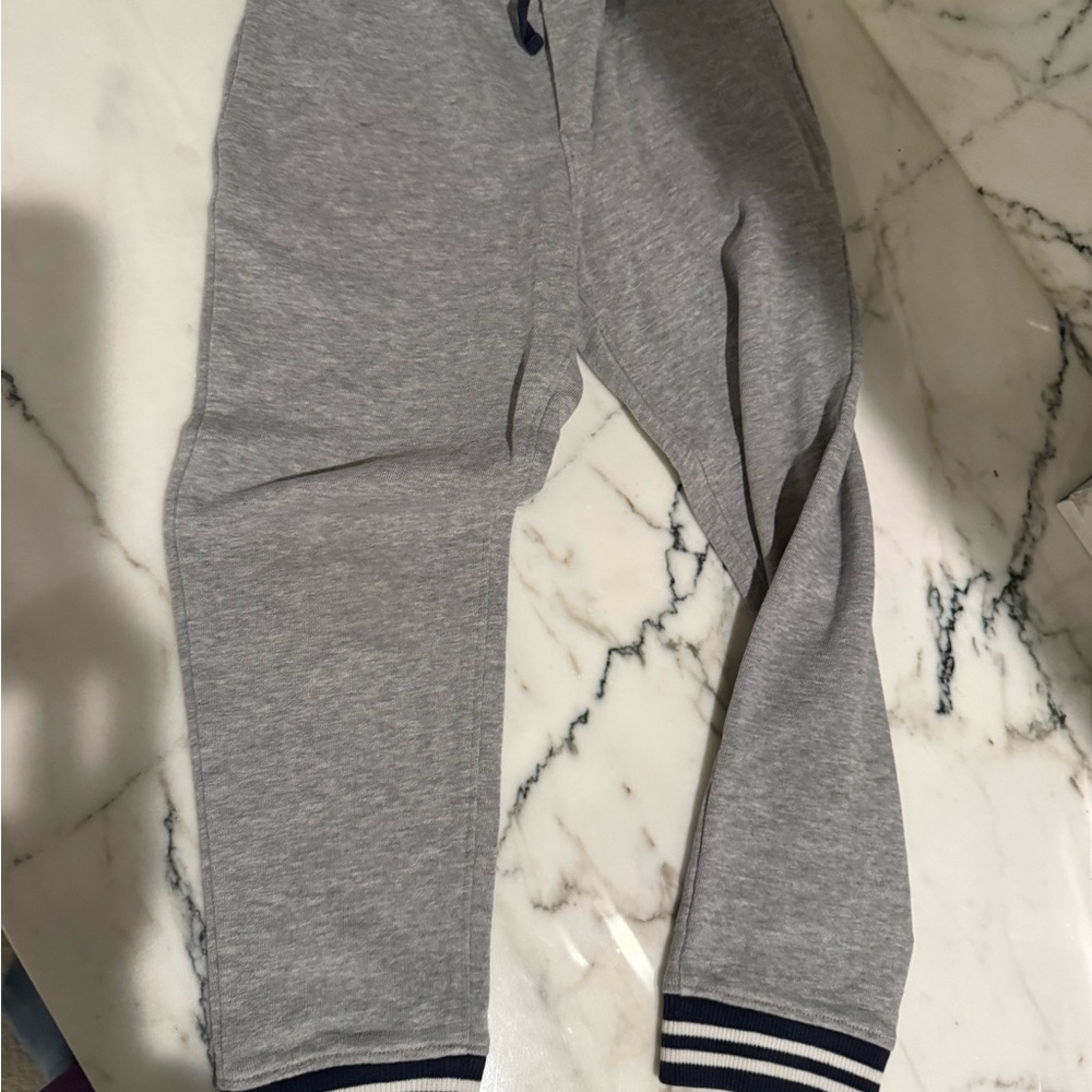 Janie and Jack Gray Kids Joggers with Navy Trim